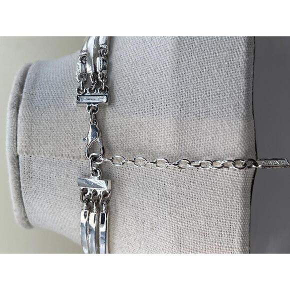 Napier Triple Strand Silver Tone Necklace with Blue and Black Rhinestones  E4 - Picture 6 of 8